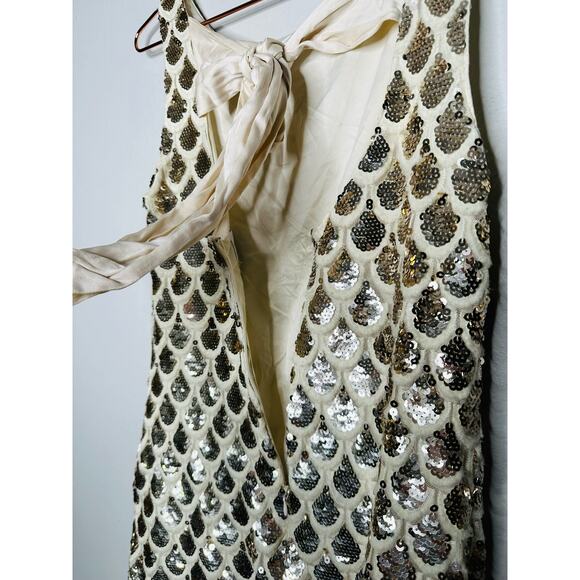 MILLY White Gold Silver Scallop Print Sequins Rhea Sleeveless Mini Dress Size 6 - Picture 14 of 16